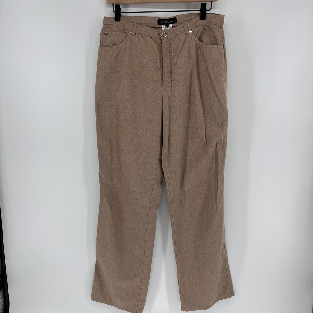 Escada Womens Pants Straight Leg Stretch Cotton 5 Pocket Taupe Brown Classic